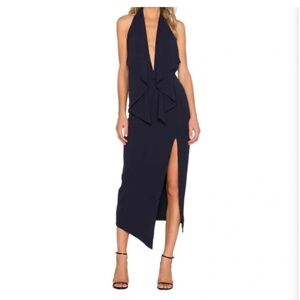 Misha Collection Lorena Plunge Halter Cocktail Dress In Navy Blue Size 0